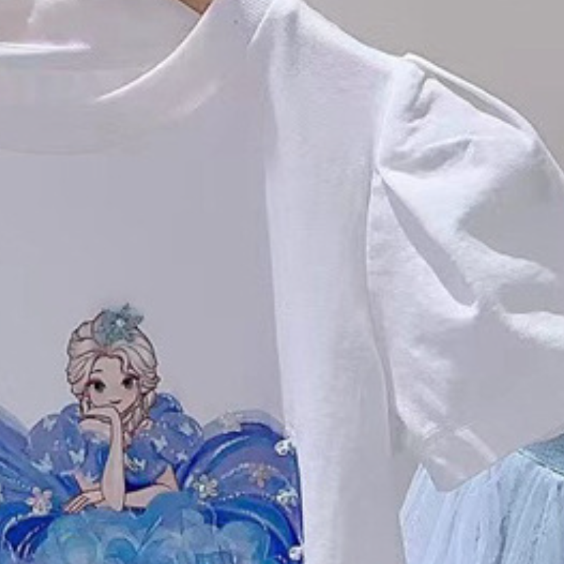 DISNEY Elsa princess kids designer clothes Girls summer outfit children's short-sleeved t-shirt two-piece set baby half-skirt.