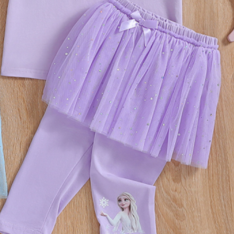 DISNEY Frozen Elsa princess girls designer clothes Girls short-sleeved suit thin long pants suit children's sports casual wear spring and summer 
