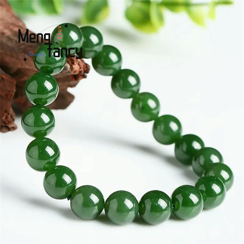 Natural Hetian Jade Jasper Elastic Bracelet Charm Exquisite Jewelry Couple Personalized Bead Mens Holiday Gift 250425