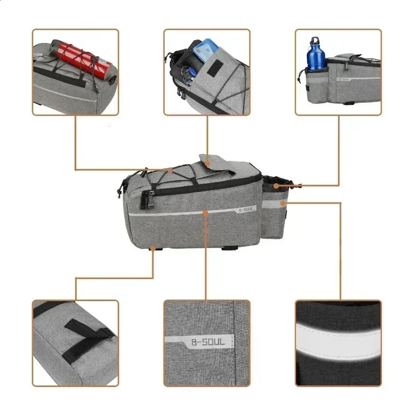 13L Bicycle Bag Bike Rear Basket Waterproof Pannier Trunk Bags Back Rack Rear Seat Bag Cycling Luggage Shoulder Handbag 250429