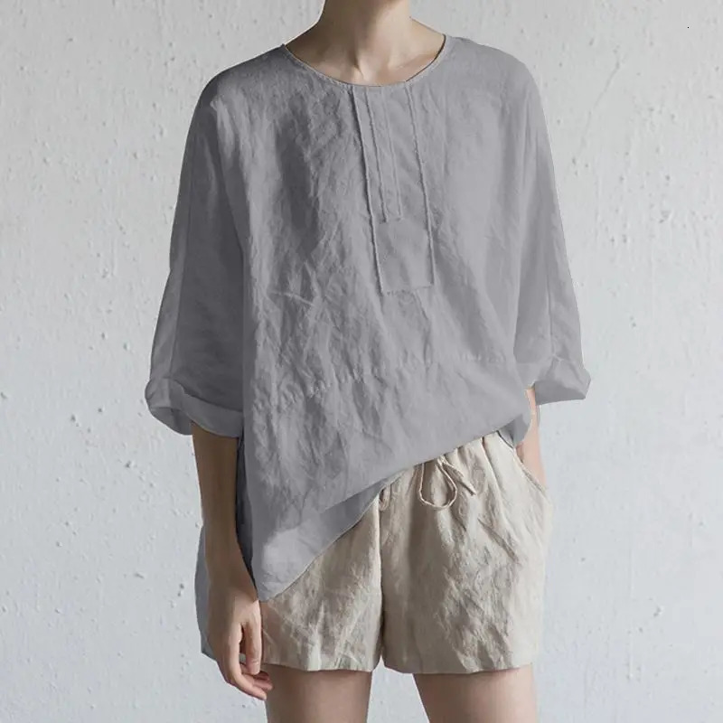 Plus Size 5xl Casual Cotton Linen Women Blouse Womens White Top Shirts Spring Summer Blusas Lady Loose Tops and Blouses 250513