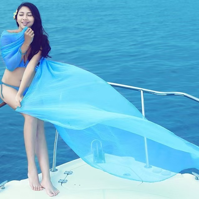 K639 Summer solid color sunscreen silk scarf seaside beach towel long spring and autumn shawl female scarf autumn and winter large chiffon