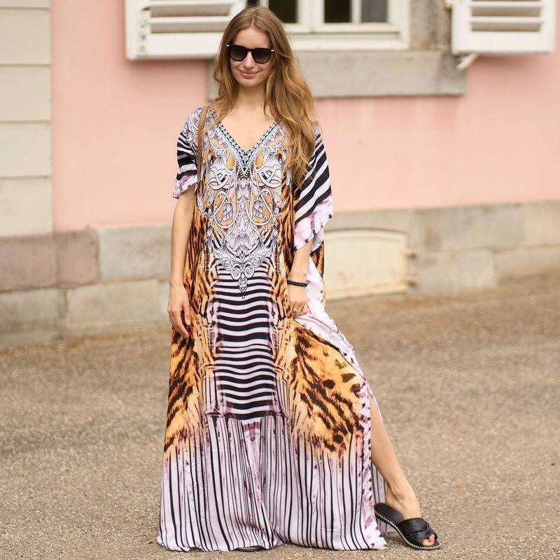 DHEssentials Fashion New Printed Beach Kaftan Long Loose Bikini Cover up