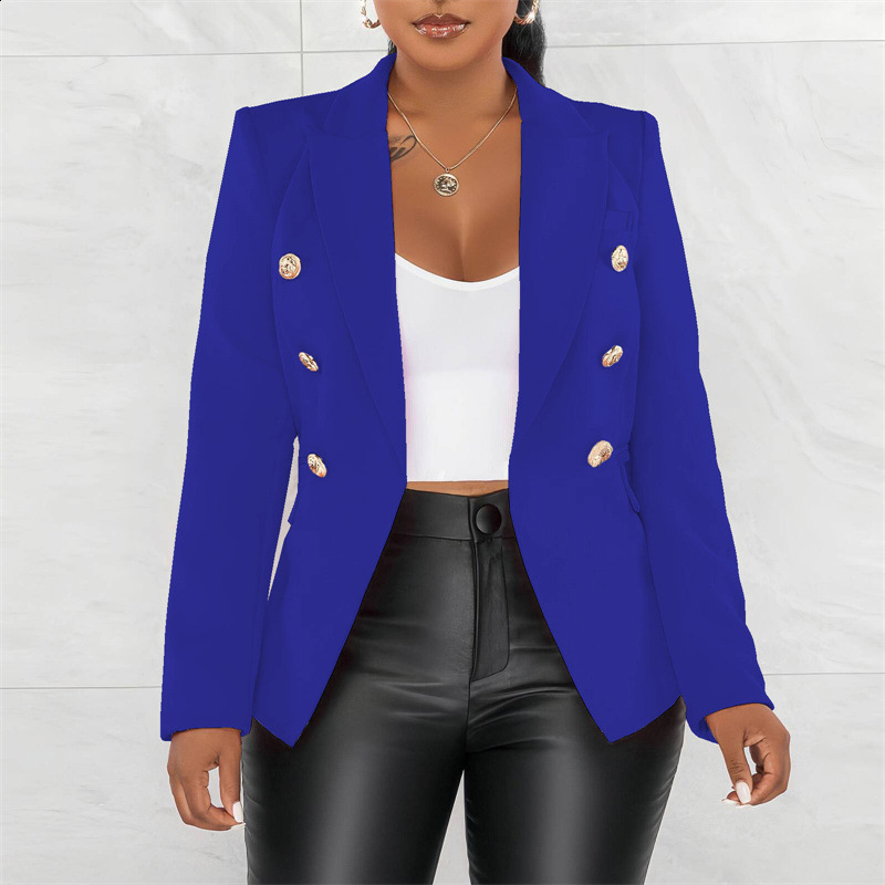 HIGH QUALITY est Jacket Star Style Womens Classic Lion Buttons Double Breasted Slim Fitting Blazer Pale Grey 240306