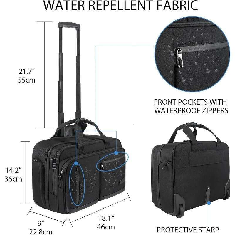 17.3 Inch Bag, Waterproof Overnight Rolling Bags, Laptop Bags for Travel/Work/Business,Stylish Carry on Briefcase