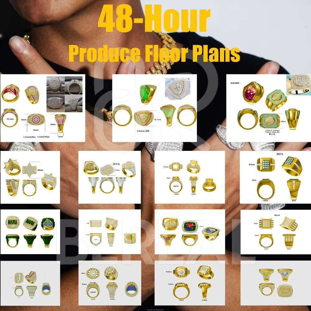 Custom Jewelry VVS Moissanite Ring Hip Hop Men Women Jewelry 925 Silver 10k 14k Real Gold Initial Letter Ring