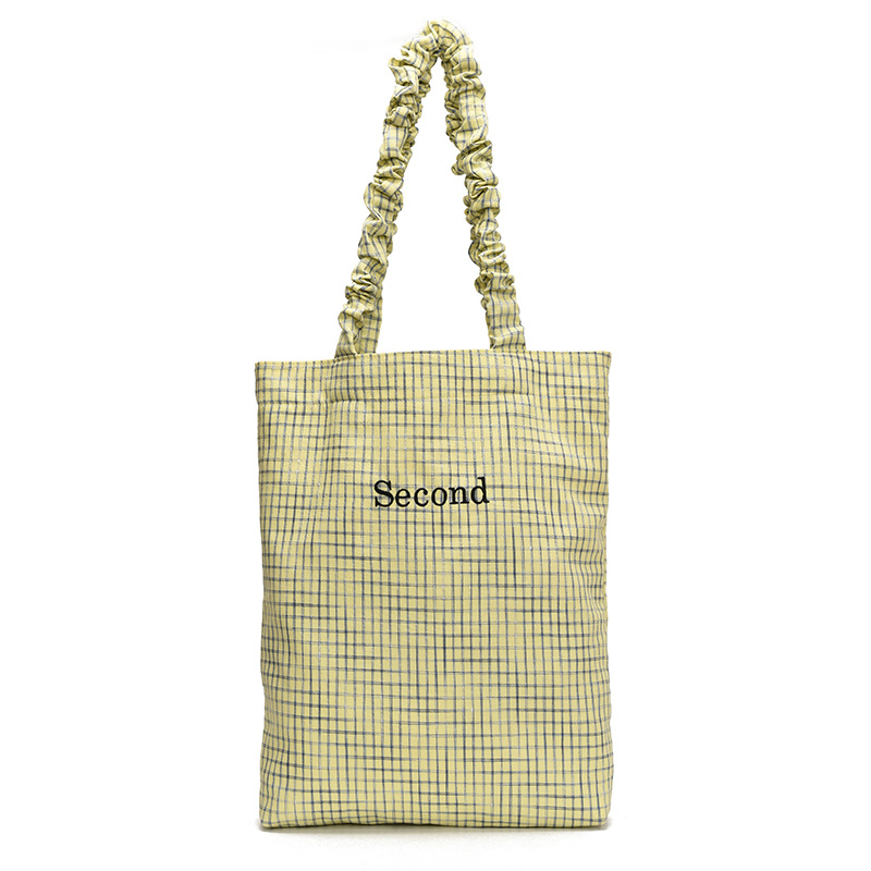 Wholesale casual canvas bag, Korean-style laid-back underarm bag for women, 2025 new checkered tote bag, pleated single shoulder bag