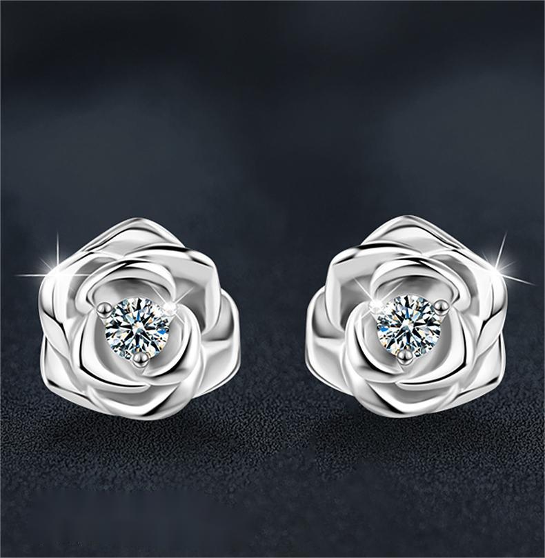 925 Sterling Silver Moissanite Rose Flower Stud Earrings for Women Jewelry Gift