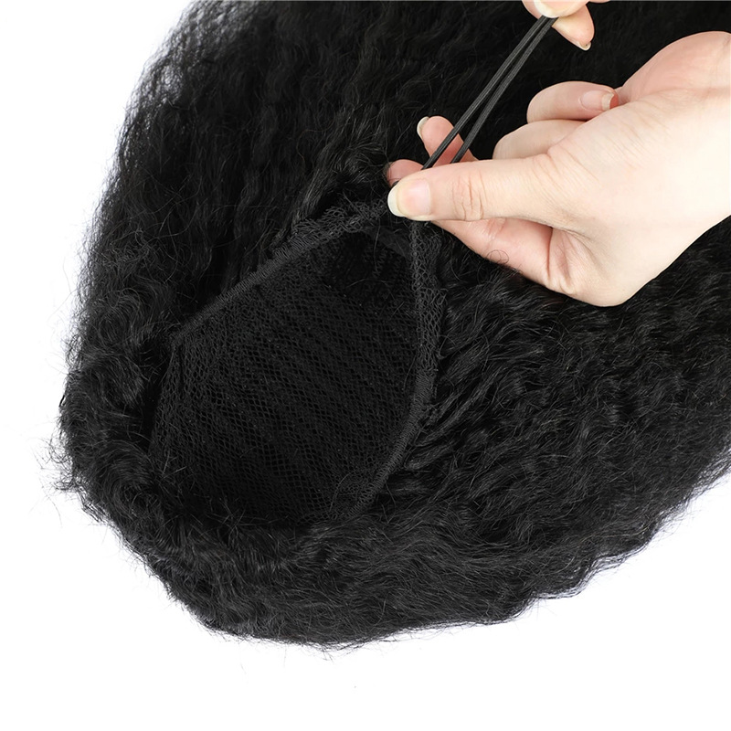 Human Hair Extensions Drawstring Ponytails With Clip-in Hair Combs Soft Lightweight and Reusable Natural Black Hair Pieces Makeup Accessory for Women 