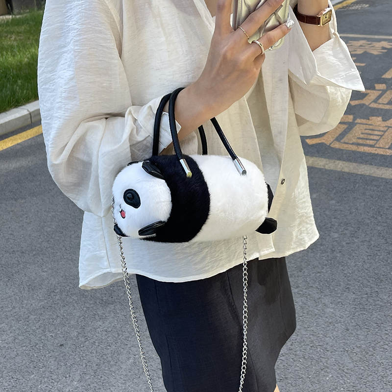panda plush crossbody bag new cute plush panda bucket bag large capacity panda shoulder bucket bag 666