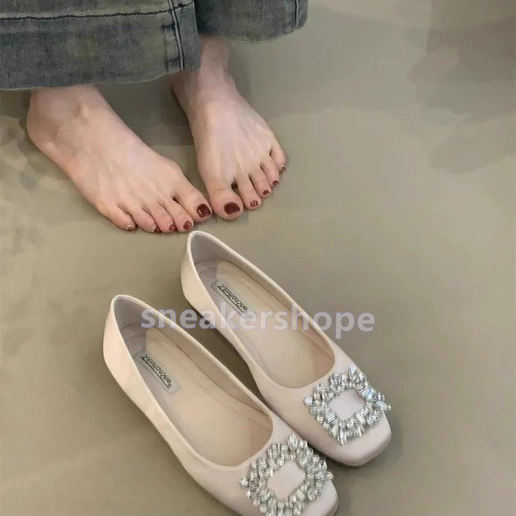 Free Shipping Designer Heels Women Fashion Loafers Womens Shallow Mouth Glitter Rhinestone Luxury Flats Low-heel Satin Face Sandal Elegant Black Women