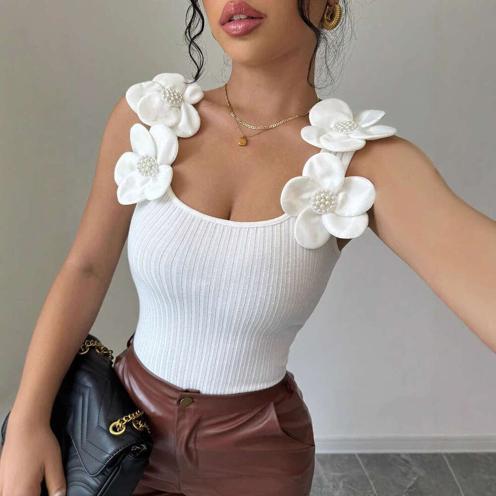 hoodie Women's Wear Vest Women's Summer New Fashionable Temperament Casual Three-Dimensional Flower Decoration Knitted Sleeveless Top jacket