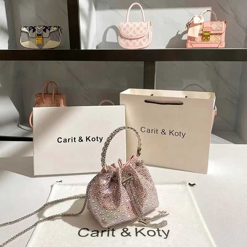 Sparkling Diamond Evening Bag Metal Ring Handle Bucket Bag Womens Handbag Wedding Party Clutch Wallet Shoulder Cross BagC250506