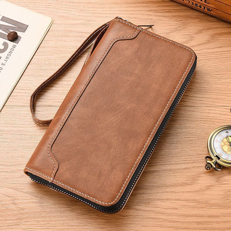 Wallet mens large capacity long tote bag for outdoor use mobile phone bag for mens grab bag handbag zipper style 240812