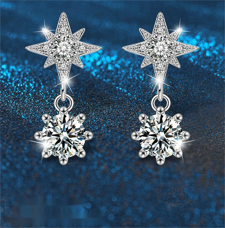 Six-Pointed Star Sterling Silver Earrings - Elegant Moissanite Jewelry - Perfect for Romantic Gifts