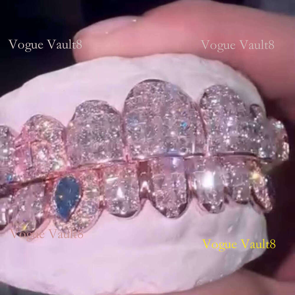 Hop Iced Out Invisible Setting Princess Cut Custom Solid Sier Rose Gold VVS Moissanite Dia Grillz