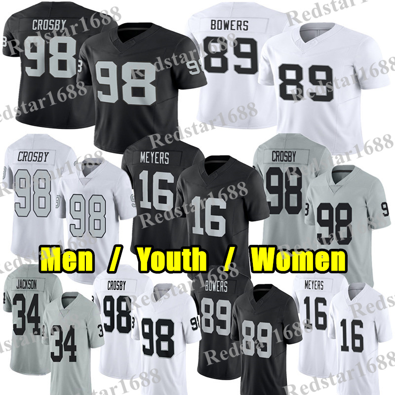 #98 Maxx Crosby Football Jersey #89 Brock Bowers Bo Jackson Howie Long Jakobi Meyers Daniel Carlson Zamir White Geno Smith Stabler Jeremy Chinn Ashton Jeanty jerseys