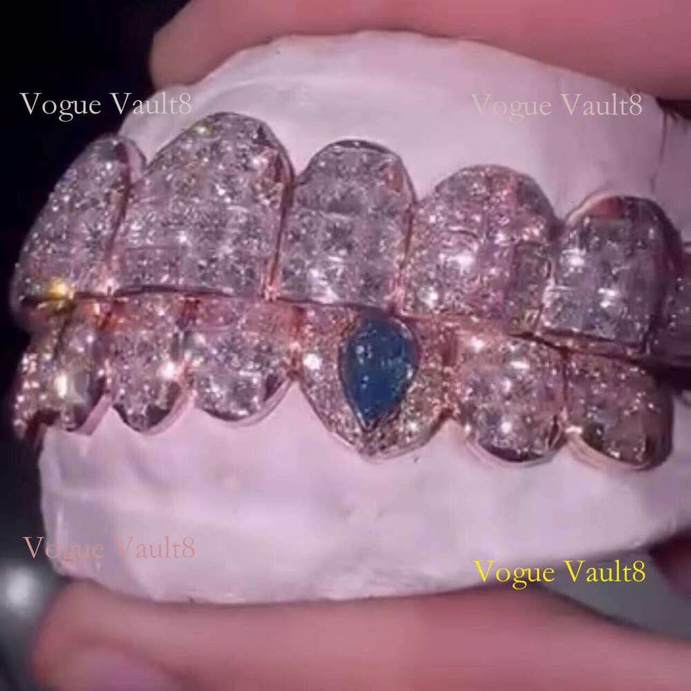 Hop Iced Out Invisible Setting Princess Cut Custom Solid Sier Rose Gold VVS Moissanite Dia Grillz