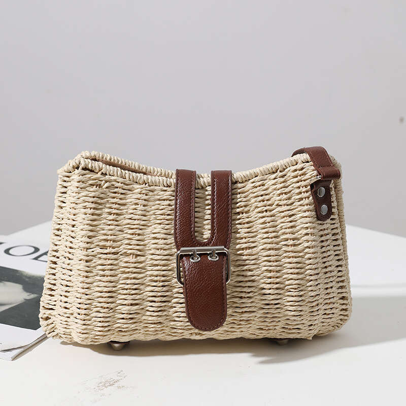 Summer Woven Bag Beach Bag Internet Celebrity S Same Style For Women S Summer New Single Shoulder Portable Straw Fashion Crossbody Rattan Woven Bag KQ