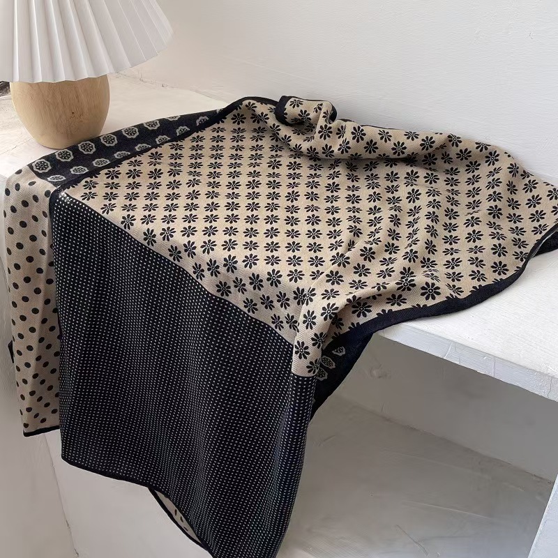 T633 new woolen plaid scarf for women, high-end and versatile polka dot shawl, dual-use long neck scarf