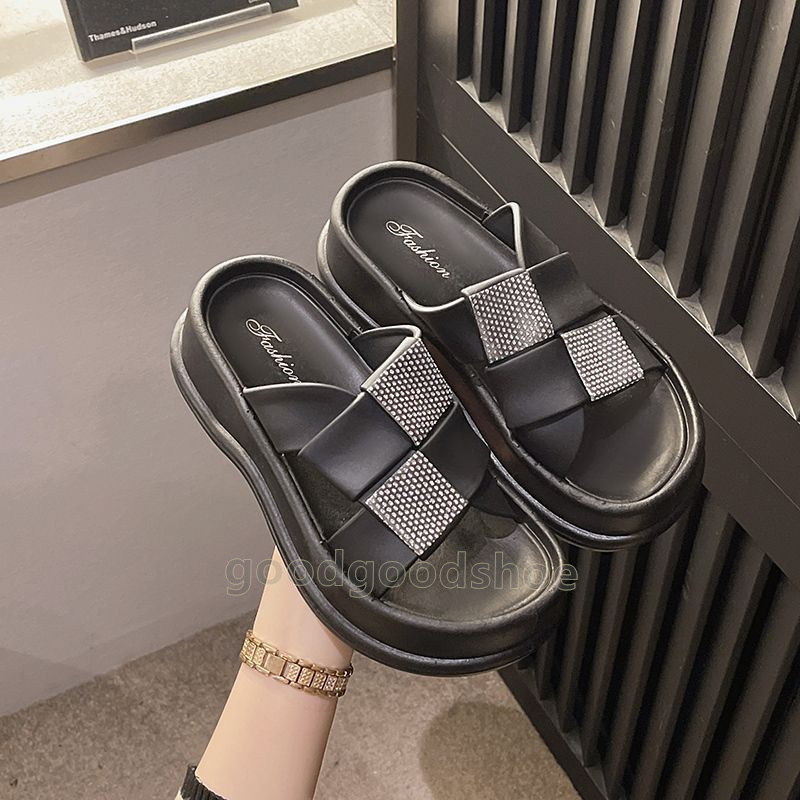 2025 Designer Slides Sandals Square diamond 4.5cm Slippers EVA Summer Beach Casual Soft Comfortable Womens Sliders Outdoor Indoor Home White Black Ant