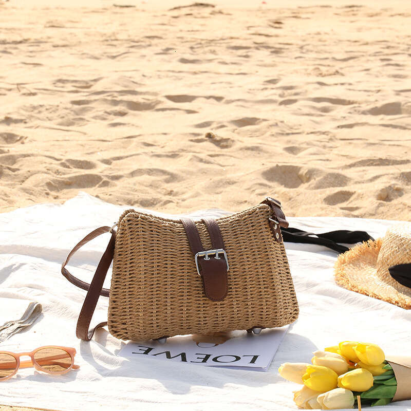 Summer Woven Bag Beach Bag Internet Celebrity S Same Style For Women S Summer New Single Shoulder Portable Straw Fashion Crossbody Rattan Woven Bag KQ