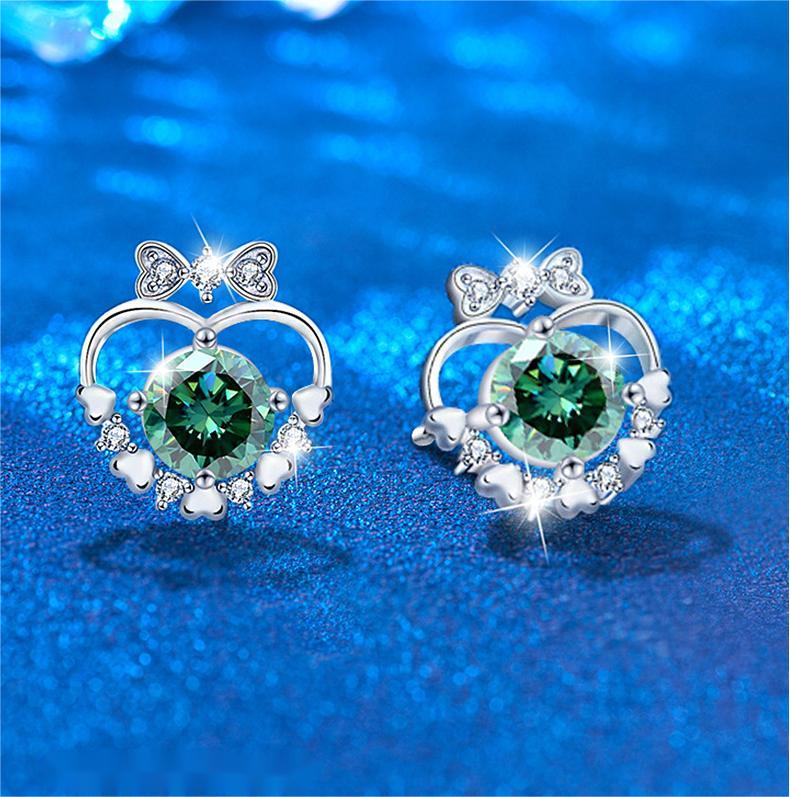 Moissanite Heart Bow Stud Earrings for Women, 925 Sterling Silver, Minimalist Style