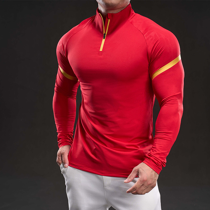 Long sleeved mens casual fashion sports slim fit elastic fitness outdoor top mens yoga trend