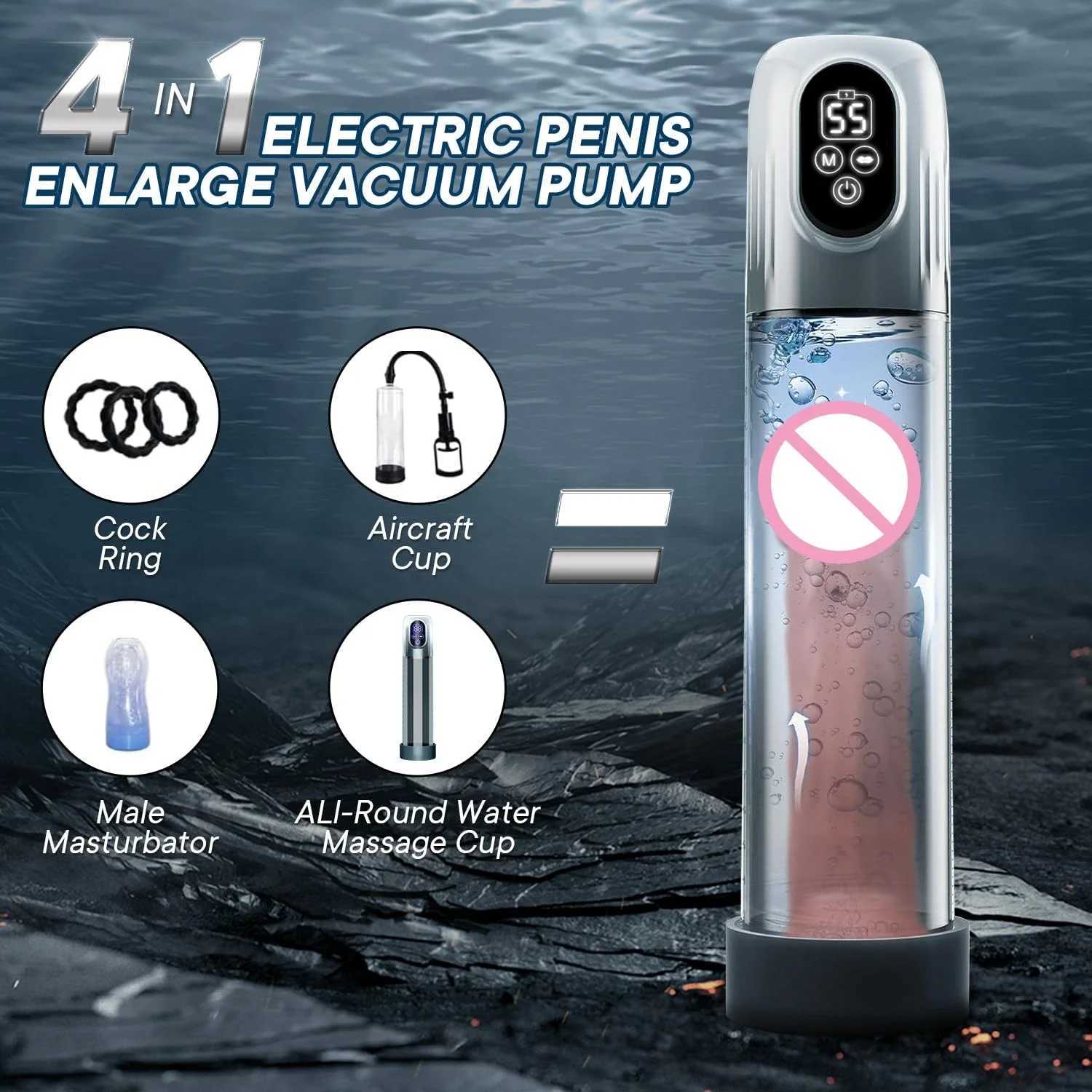 LCD electric penis pump automatic male masturbation vacuum pump with 4 training pressures and 5 temptation modes adult sex toy W250506