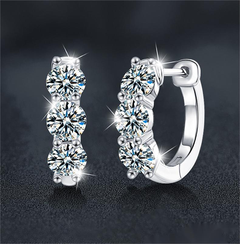 S925 Sterling Silver Moissanite Round Hoop Earrings - Hypoallergenic, Sparkling Diamond Studs for Women.