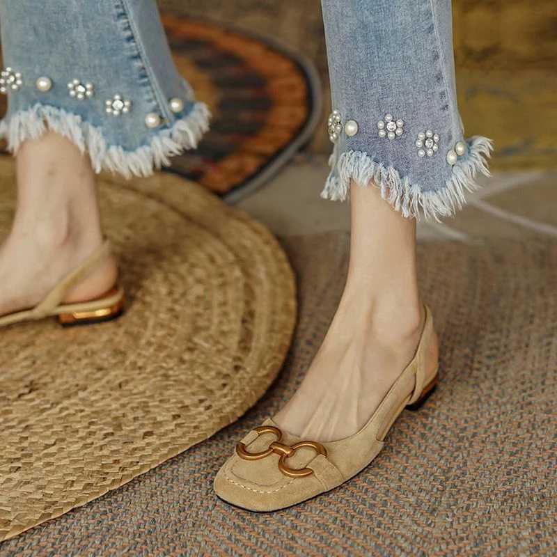 Low-heeled Baotou Sandals Womens Summer New Slingback Suede Office Ladies Shoes Sandal Slip on Woman Flats M250512