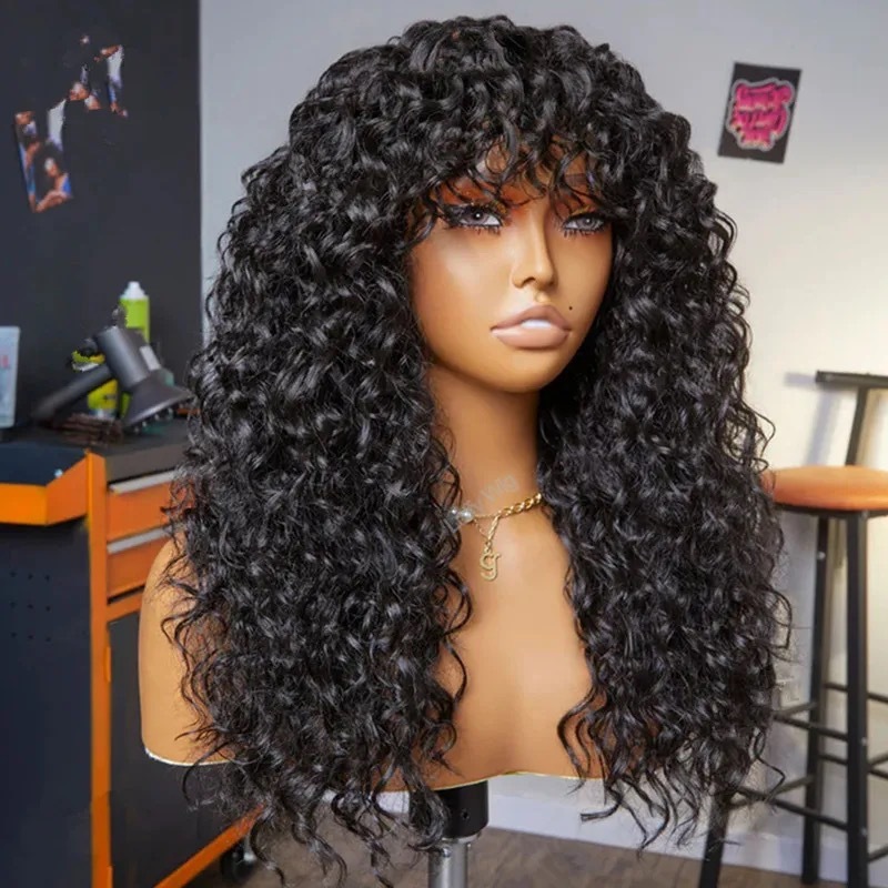 curly Small hair fluffy explosive head high temperature silk wig with bangs long curly hair full head cover now available