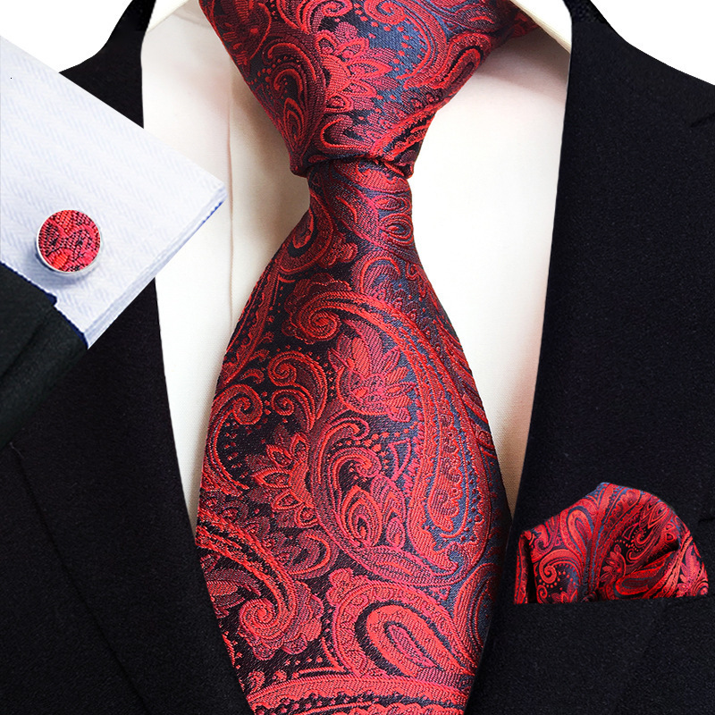 Yongfeng Straight 2025 Paisley Waist Flower Mens Tie Pocket Towel Cuff Three Piece Set 250103