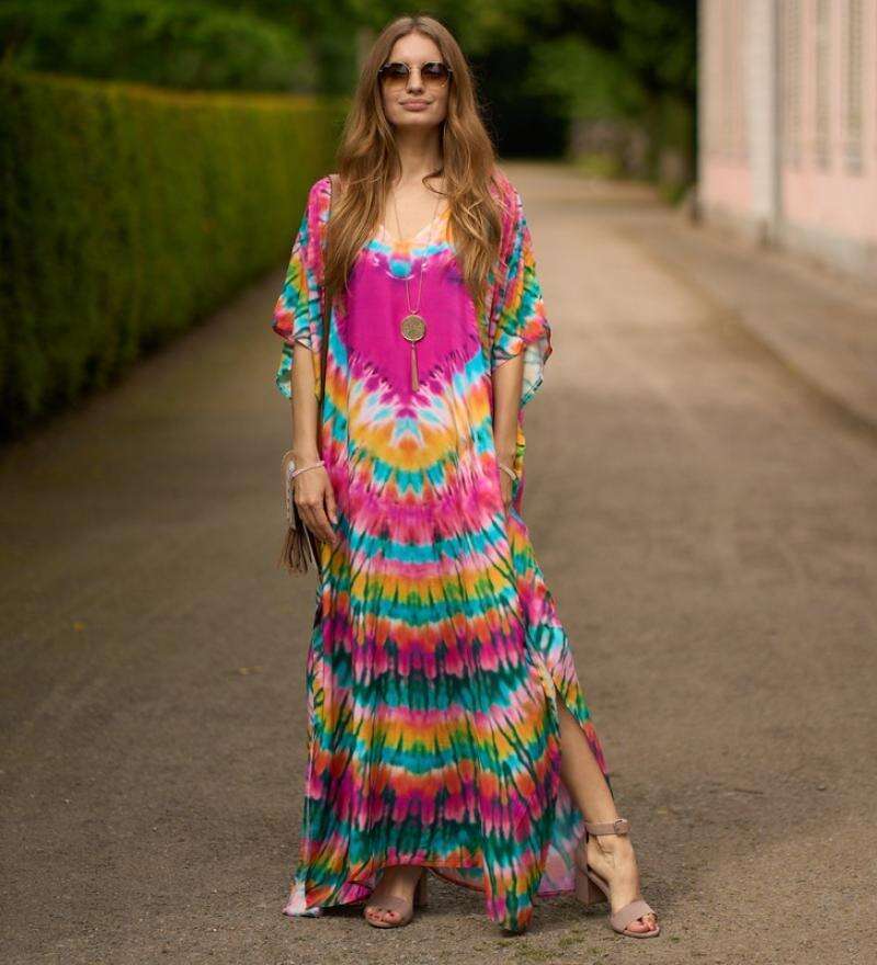 DHEssentials Fashion New Printed Beach Kaftan Long Loose Bikini Cover up