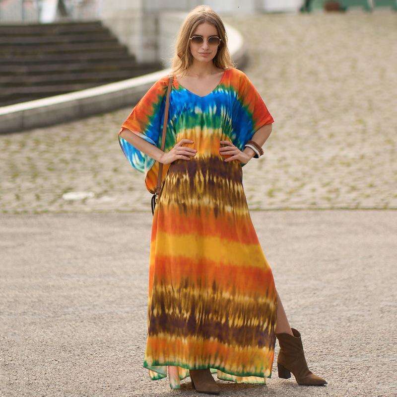 DHEssentials Fashion New Printed Beach Kaftan Long Loose Bikini Cover up