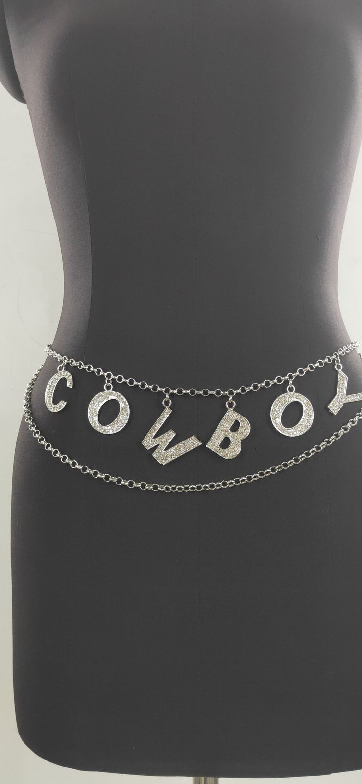 MW2936waist chain fashion rhinestone inlaid letter pendant wave flow Su chain waist chain waist accessory