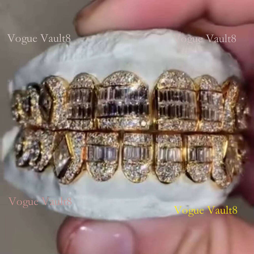 Hop Iced Out Invisible Setting Princess Cut Custom Yellow Gold VVS Moissanite Dia Grillz