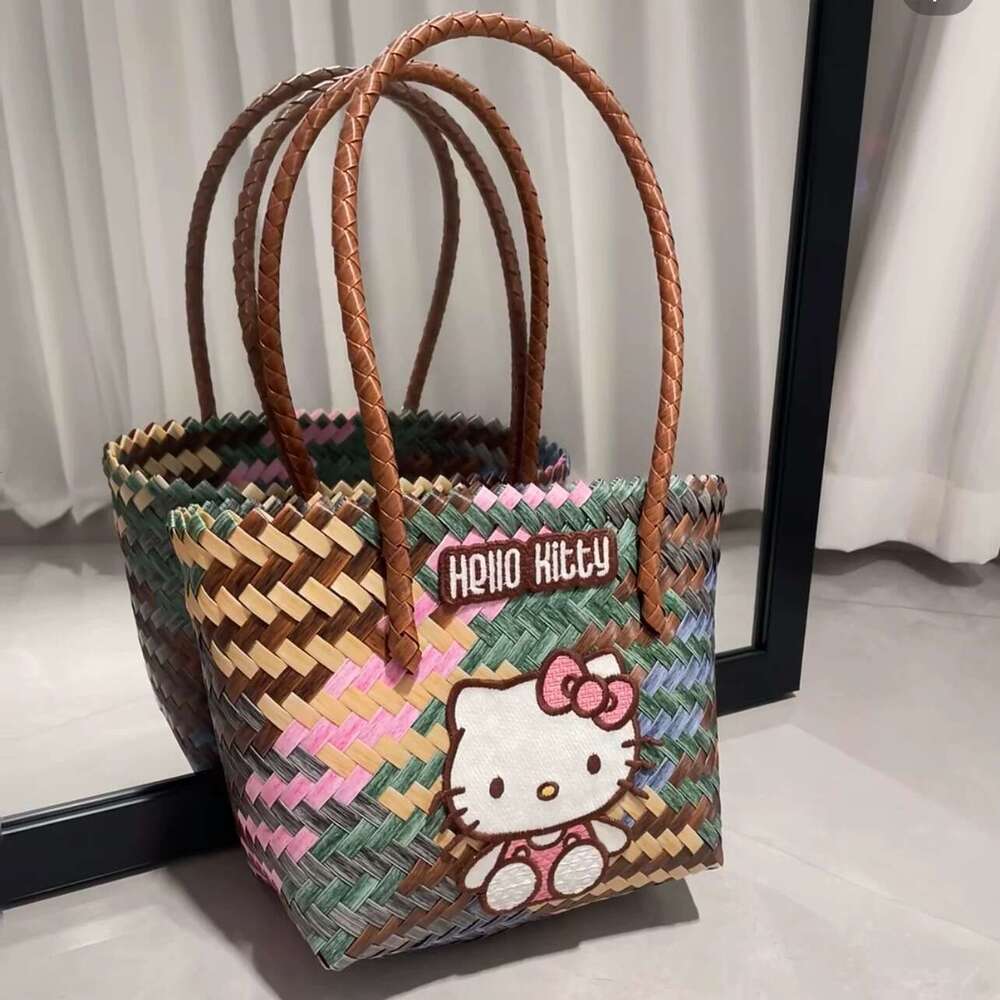 Summer Woven Bag Beach Bag Same Style Kitty Handmade Woven Wicker Basket Bag For Beach Vacation Girls Handbag KQ KQ