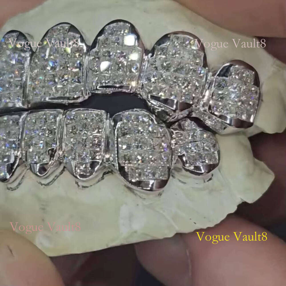 Sterling Sier Custom Made Iced Out Buss Down Invisible Setting Lab Grown Grillz Dia Teeth