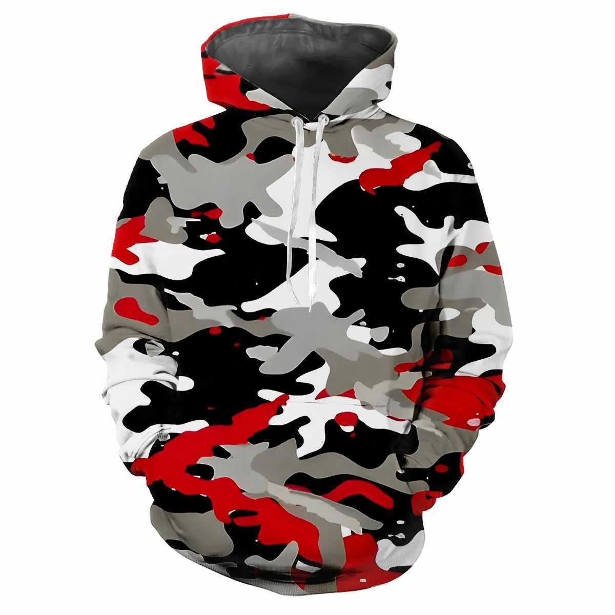 Trendy mens hoodie printed camouflage digital print casual long sve hood thick fabric tops w250506