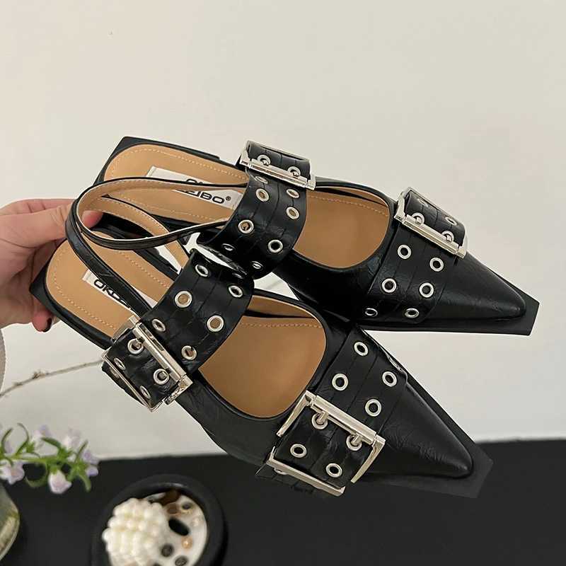 Women Flat With Shoes 2025 Designer Luxury Buckle Fashion Ladies Flats Shoes Slingback Pointed Toe Casual Female Sandals Mules M250512