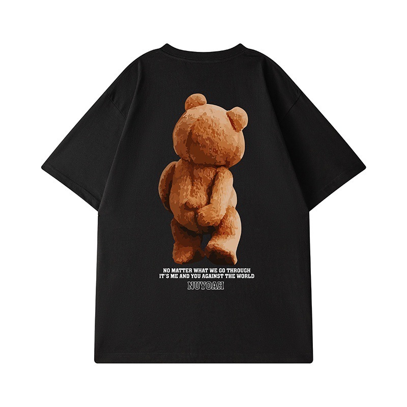 New Men's Pure Cotton T-shirt Designer Loose Bear Print Casual Short Sleeved Top Street Hip-hop Round Neck Summer Half Sleeve Couple T-shirt