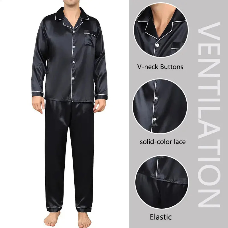 Mens Sleepwear Set Silk Satin Long Sleeve Fashion Soft Home Large Size Spring y250427