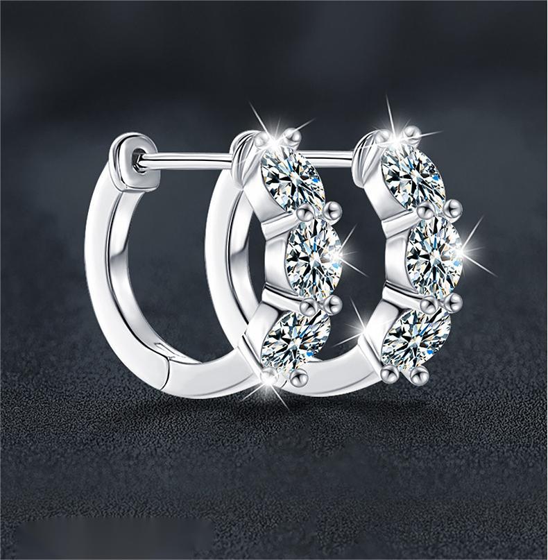 S925 Sterling Silver Moissanite Round Hoop Earrings - Hypoallergenic, Sparkling Diamond Studs for Women.