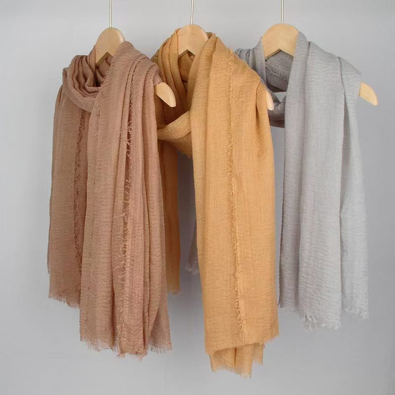 T645 solid color headscarf cotton and linen scarf female single color cotton and linen bubble towel sunscreen gauze scarf