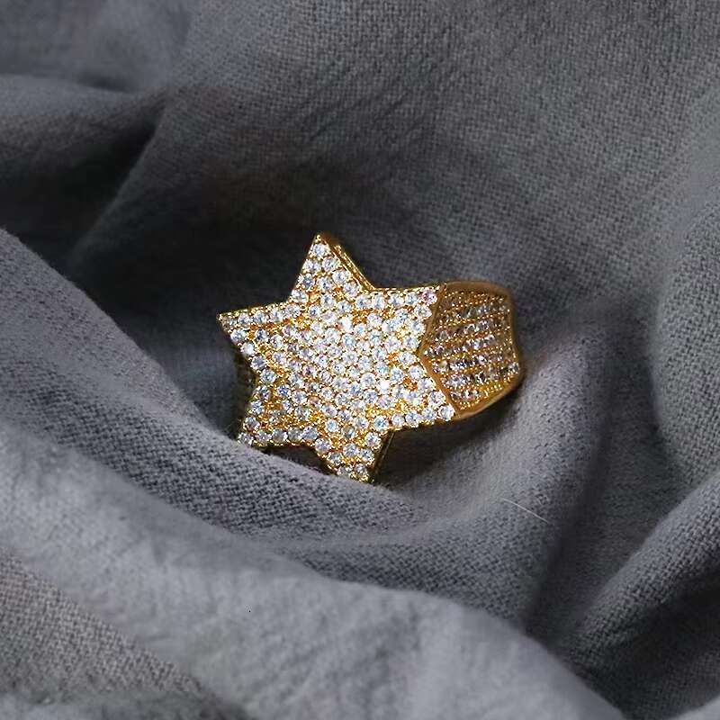 Custom Made Jewellery High End Luxury 14K Real Yellow Gold Iced Out Moissanite Hip Hop Star Ring for Men Wedding Engagement