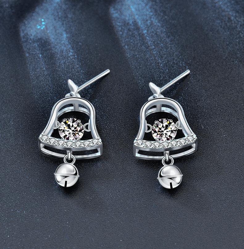 Christmas Bell Moissanite Stud Earrings - 925 Sterling Silver, Hypoallergenic, Festive Gift for Her