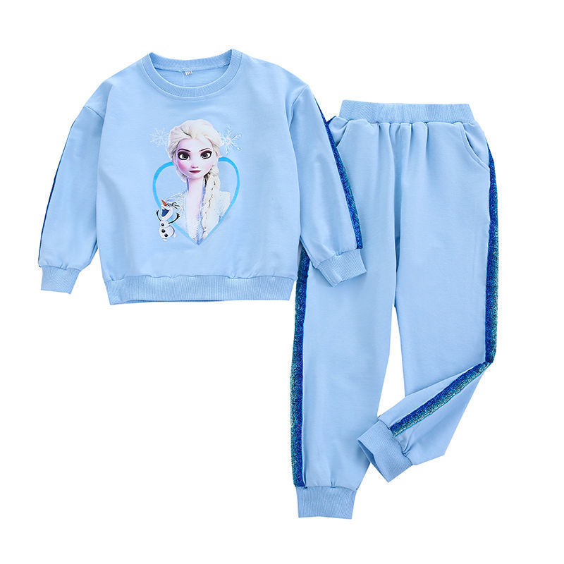 DISNEY Elsa princess kids clothes baby designer clothes Frozen girl two-piece set kids designer clothes Soft fabric.