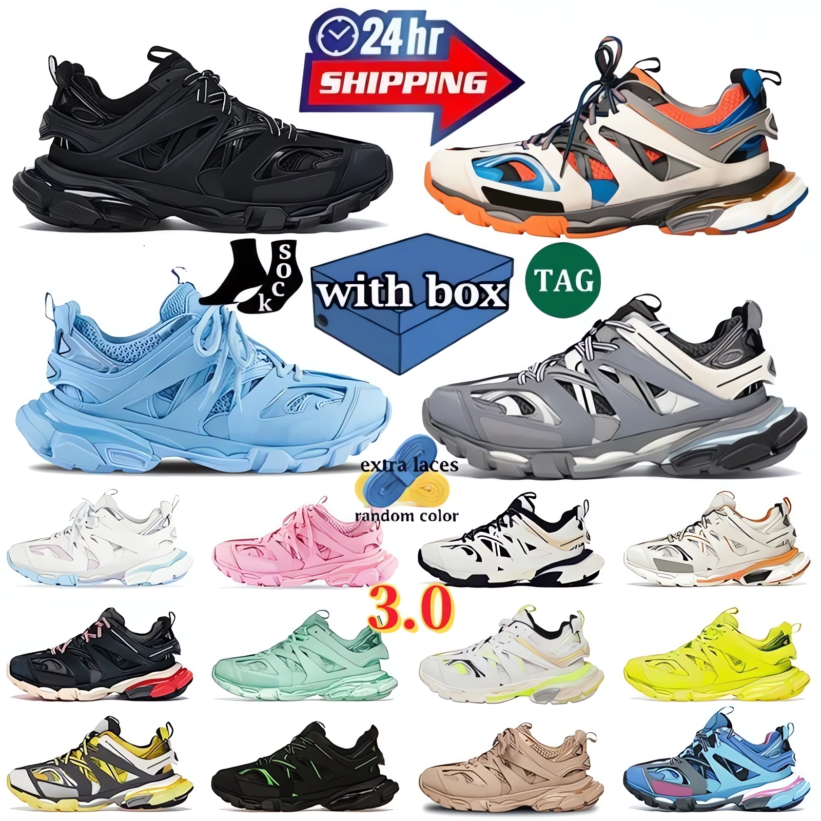 With Box Designer Track 3 3.0 shoes sneakers for mens womens casual sport shoe White Black Green Pink Blue Grey Platform Runners Tracks trainers size 36-45