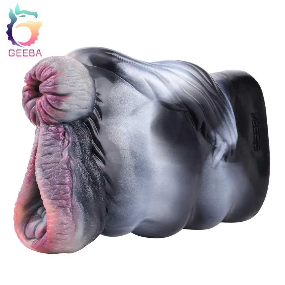 GEEBA Dual Channel Animal Horse Masturbation Cup Soft Silicone Male Masturbator Real Vaginal Prostate Massage Adult Sex Toy W250506